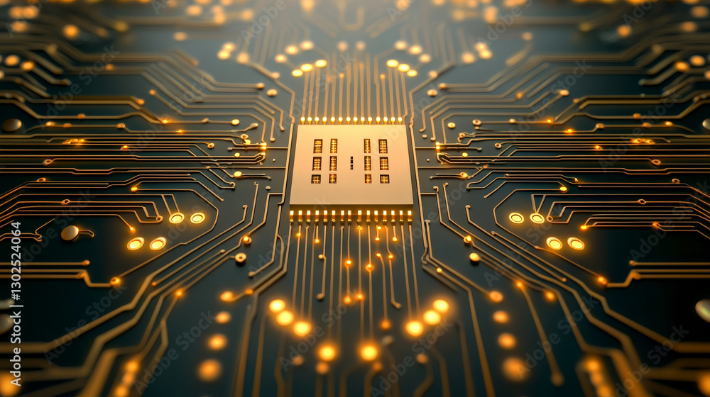 Aufkleber golden microchip architecture showcasing advanced semiconductor technology, crucial for high-perform