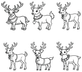 Fototapeta premium Hand-drawn christmas reindeer characters in whimsical style black vector