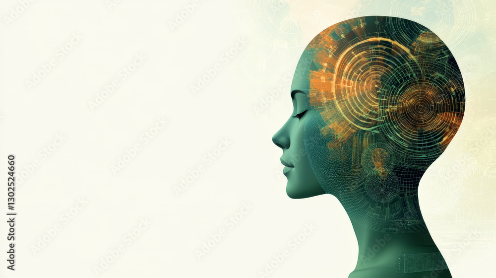 Poster innovative digital brain technology concept: explore artificial intelligence, neuroscience integrati