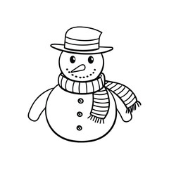 Snowman with a scarf outline illustration