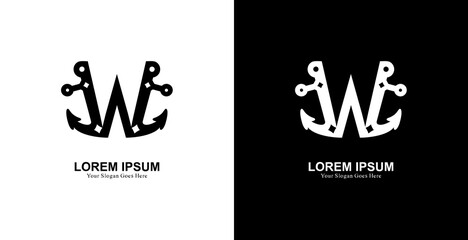 W letter logo design combined with anchor