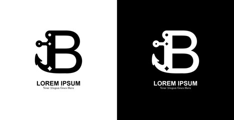 B letter logo design combined with anchor © Yohanes