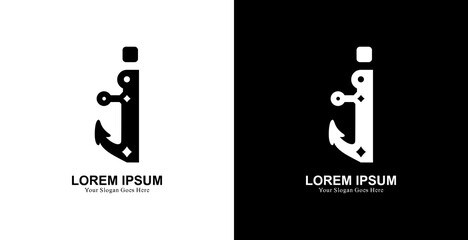 i letter logo design combined with anchor