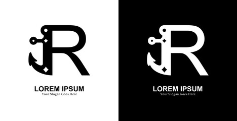 R letter logo design combined with anchor