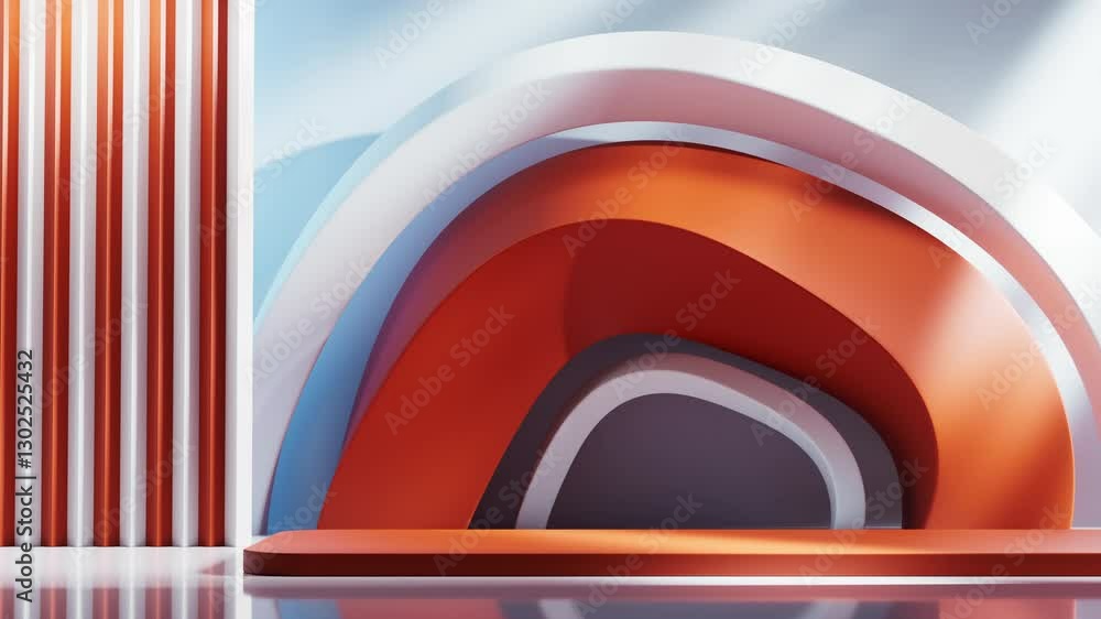 Poster empty building structure with creative curve geometries, 3d rendering.