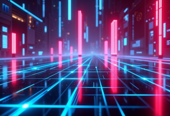 Bright Neon Virtual Screen Grid: 32K Full Ultra HD, High-Resolution Abstract Background for Modern Digital Art, Technology Visuals, and Futuristic Designs.

