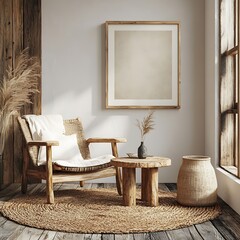 Cozy Rustic Room Interior Design with Wooden Chair