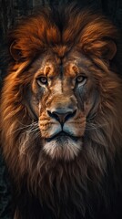 Fototapeta premium Majestic Male Lion Portrait: A Close-Up of Power and Beauty