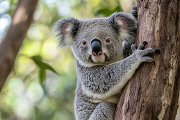 Fototapeta premium Cute Koala Clinging to a Tree in Lush Australian Forest Environment