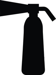 Fire extinguisher icon, minimalist line drawing, black and white, safety equipment, simple design, outline style, emergency tool, vector graphic, clean lines, industrial symbol, protective gear, compa © stocklancer