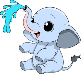 Adorable Baby Elephant Playing Happily with Water from Its Trunk