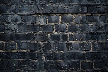 Textured black brick wall with peeling paint, showcasing urban decay and potential for artistic backgrounds