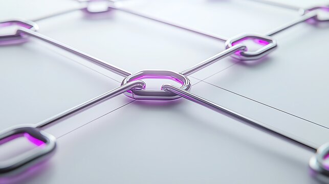 Abstract close-up of a network connection concept with interconnected nodes and links glowing purple.