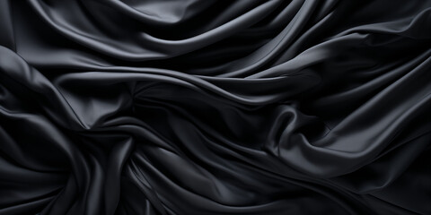 Black fabric. Crumpled silk fabric. Dark background. New pleated fabric