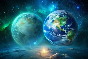 Double Exposure: Animated Moon Orbiting Earth in Space