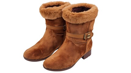 Warm brown boots with fur trim isolated for catalog, promotion, or apparel website