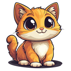 Obraz premium Cute cartoon cat with big eyes, orange fur, and a playful expression, sitting on a surface.