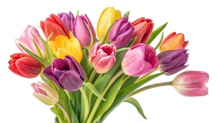Naklejka premium Vibrant Tulip Bouquet, Isolated on White Background, Spring Flowers, Floral Arrangement, Tulips Spring Flowers, Bouquet