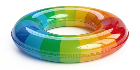 Fototapeta premium Rainbow Inflatable Ring, Isolated on White Background, Summer, Pool Float, Swimming Ring