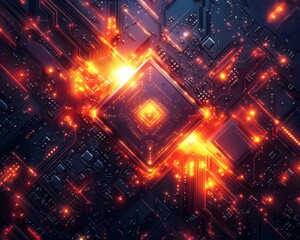 Fototapeta premium Retro-Style Computer Chip Abstract with Bold Geometric Patterns