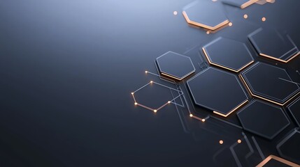 Abstract hexagonal design elements on a dark digital surface with glowing lines.