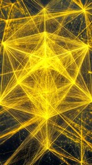 Fototapeta premium Golden Geometric Network: A mesmerizing display of interconnected lines and nodes, forming a complex geometric network with a luminous golden glow.