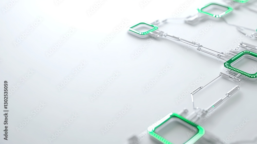 Poster abstract tech network with green and clear lines on white background, 3d render.