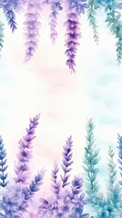 Fototapeta premium Beautiful watercolor seamless pattern featuring lavender flowers in soft hues. This design adds serene touch to any project