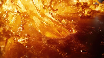Golden cascade, Liquid amber flow with dynamic splash and bubbles