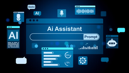 Ai Assistant interface with various icons and data visualizations. 3D Rendering