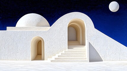 Surreal White Architectural Structure Under a Starry Night Sky