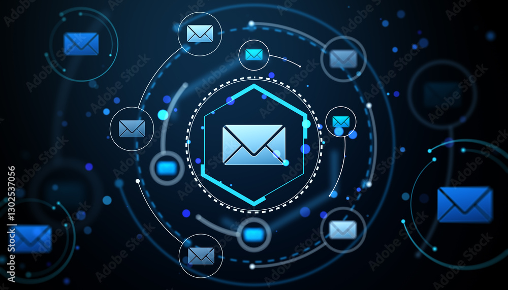 Aufkleber Digital email icons in a futuristic network design. 3D Rendering