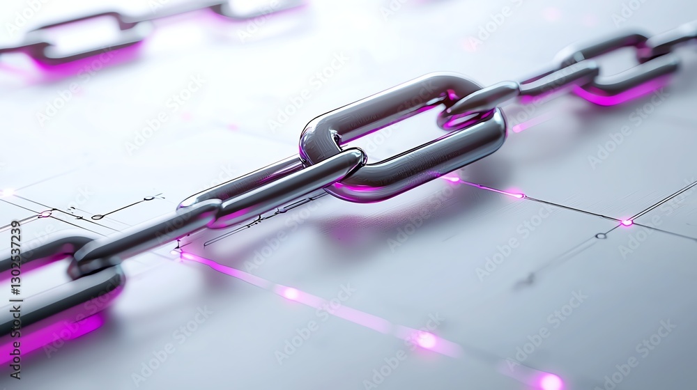 Poster a digital chain concept symbolizing connection and innovation with futuristic neon elements and a te