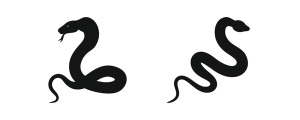 Obraz premium Black Silhouettes of Two Snakes in Different Postures