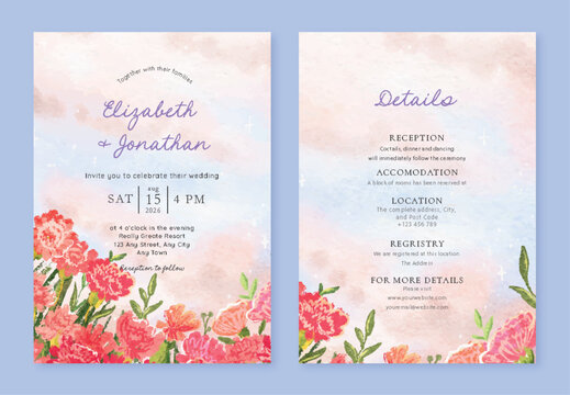 Floral Meadow Landscape Watercolor Background Wedding Invitation - Powered by Adobe