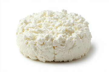 Soft, crumbly cottage cheese portion displayed against a plain background, perfect for various culinary uses including healthy snacks, breakfast options, and baking.