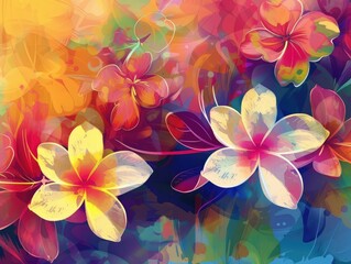 Vibrant floral abstract artwork featuring colorful flowers against a lively background with a blend of hues
