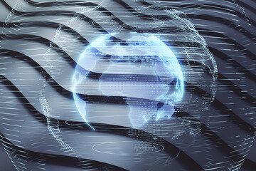 Digital globe with holographic grid overlay.