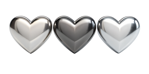 Three Different Style Heart 3D Abstract Shapes Illustration, Colorful 3D Heart Art, Modern Abstract Heart Design, PNG Transparent