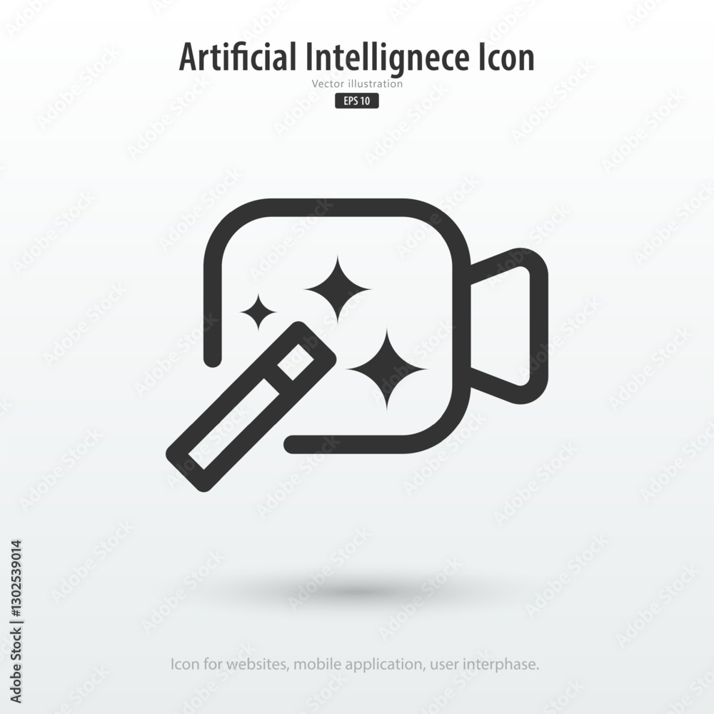 Poster Generate video AI icon. Video camera with generate symbol. Creating and edit videos with Machine learning. Artificial intelligence icon element for app and web. Vector illustration.