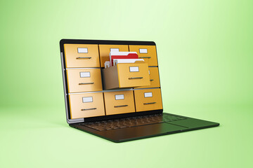 Laptop with file drawers concept. 3D Rendering