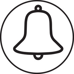 Bell icon, simple line drawing, black and white, circular design, minimalist, notification symbol, outline style, clean graphic