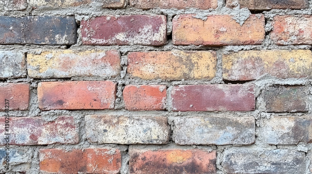 Poster close-up of fresh mortar spread between red bricks, creating a strong and durable wall structure.