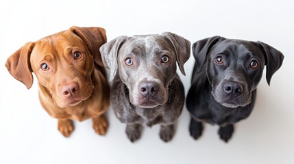 Obraz premium A charming medium-sized brown dog gazes leftward, head tilted, capturing a moment of curiosity from a top-down perspective. Eyes sparkle as fur glistens in soft light, inviting warmth and affection