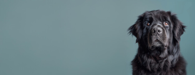 Obraz premium Newfoundland dog on minimalistic colorful background with Copy Space. Perfect for banners, veterinary ads, pet food promotions, and minimalist designs.