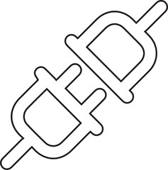 electrical plug icon, power connector symbol, minimalist design, black and white illustration, clean outlines, disconnected plug, technology concept, schematic style,