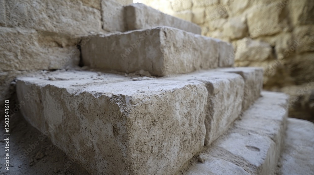 Poster close-up of wet cement mortar applied between bricks for a firm and stable structure.
