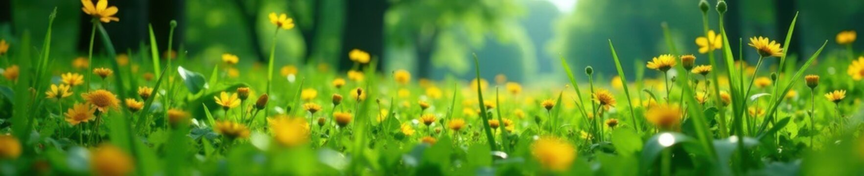 Campo con flores moradas y ca?da de hojas bajo la lluvia, verde, lluvia, paisaje