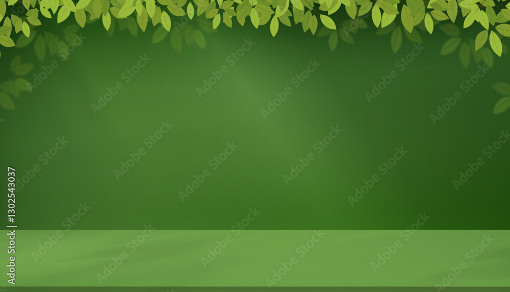 Aufkleber green background with light,shadow leaves on floor for spring banner,studio room spring leave shadow