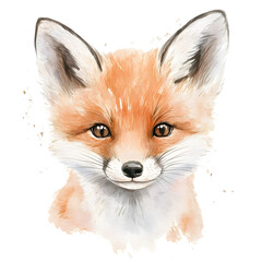 Obraz premium Cute Baby Fox Head in Minimalistic Soft Pastel Watercolor Style